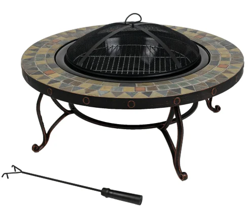 (89863) Pleasant Hearth Juniper Slate Top Fire Pit w/ Cooking Grid 34"x34"x20"