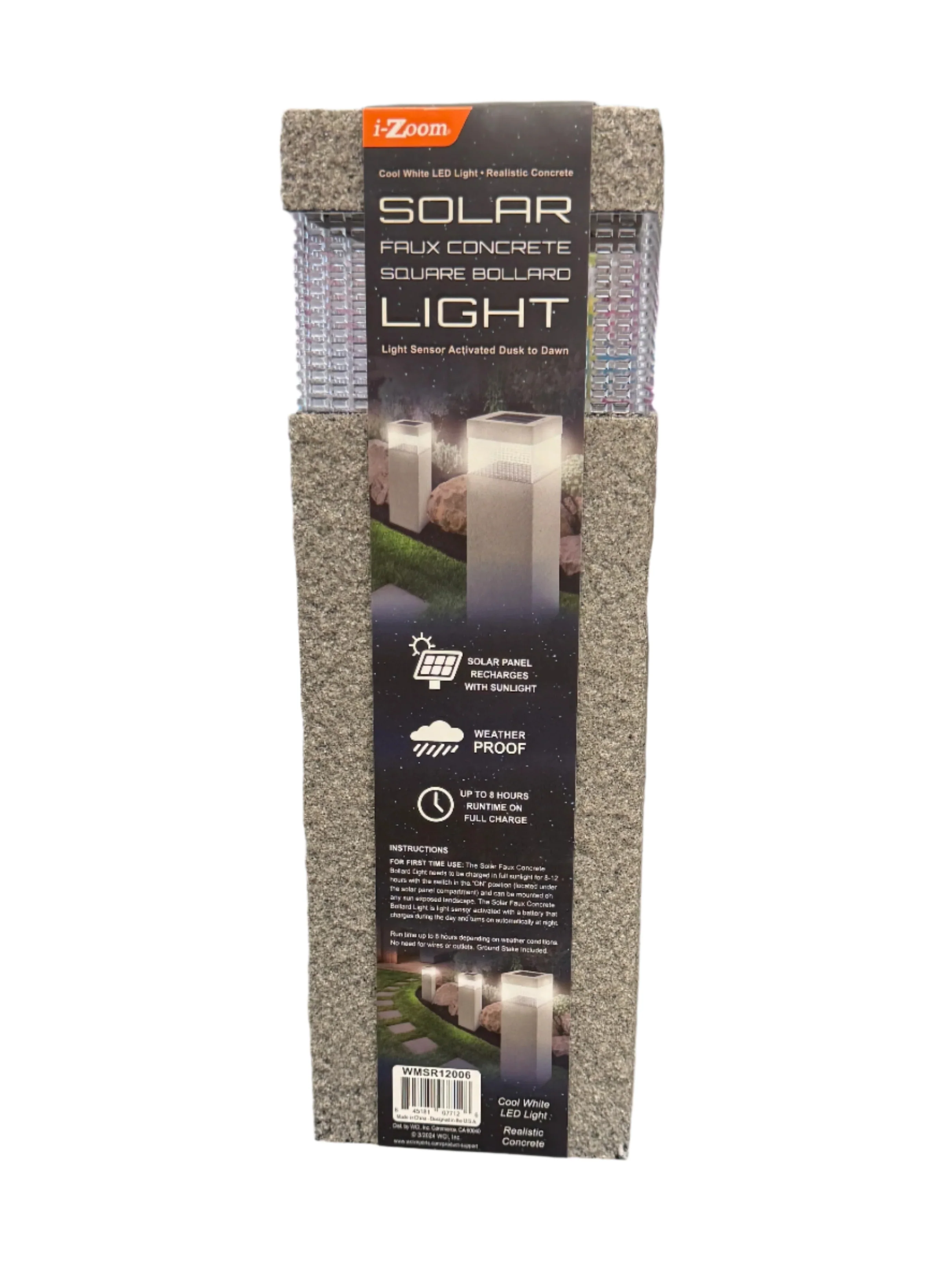 (89870) Solar Faux Concrete Square Bollard Light